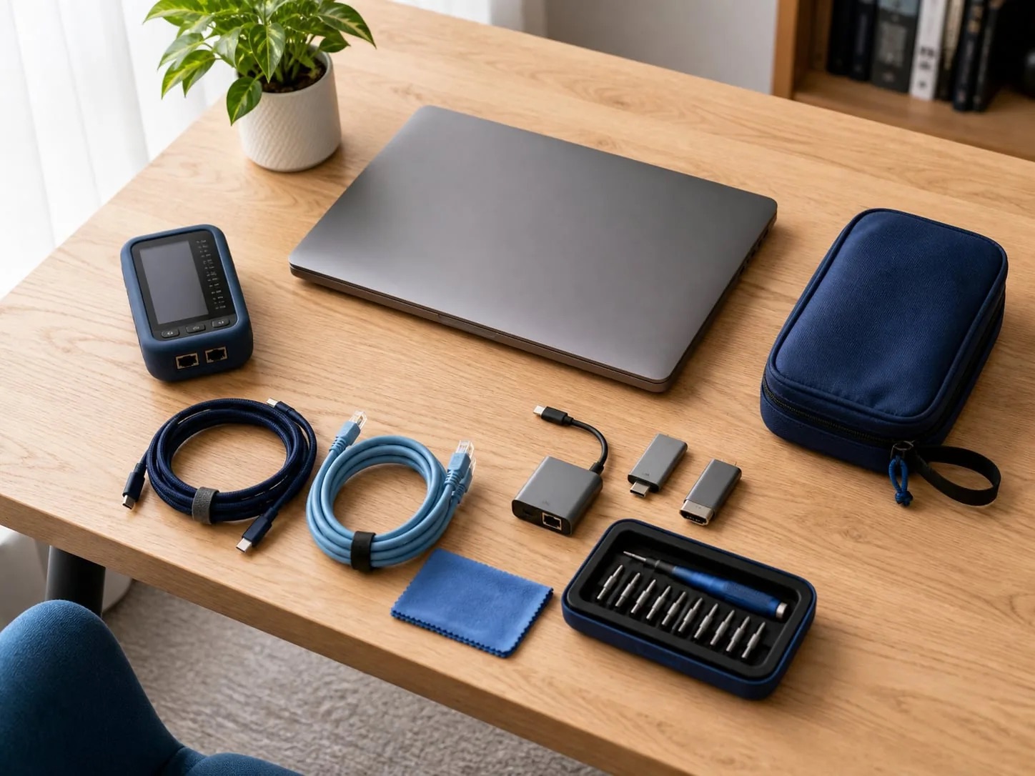 Computer and network equipment arranged for a service visit